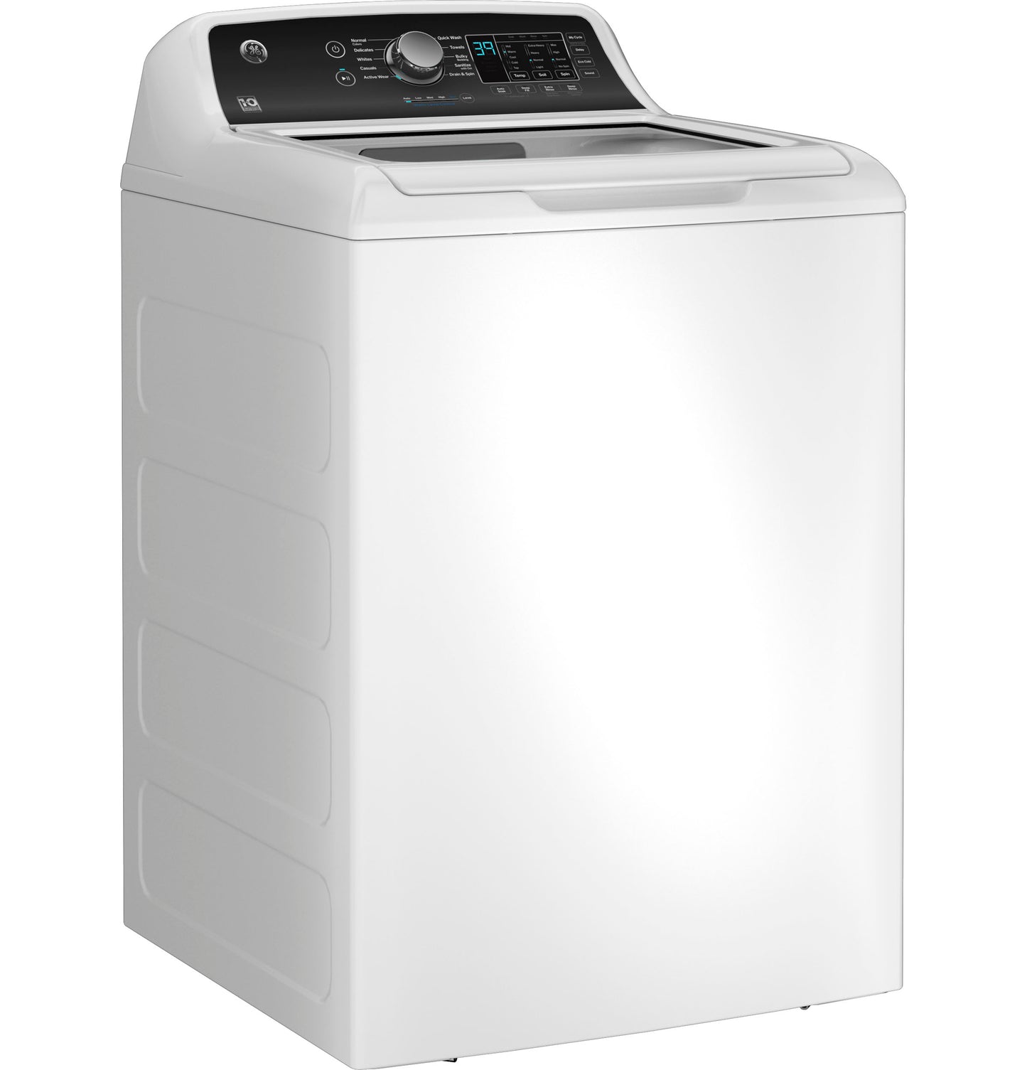 White top-load washer with digital display and water level control, featured in Washers & Appliances collections