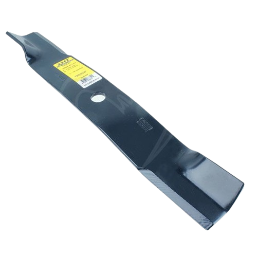 Black metal lawn mower blade with a central mounting hole for 60-inch decks in parts and home improvement collections
