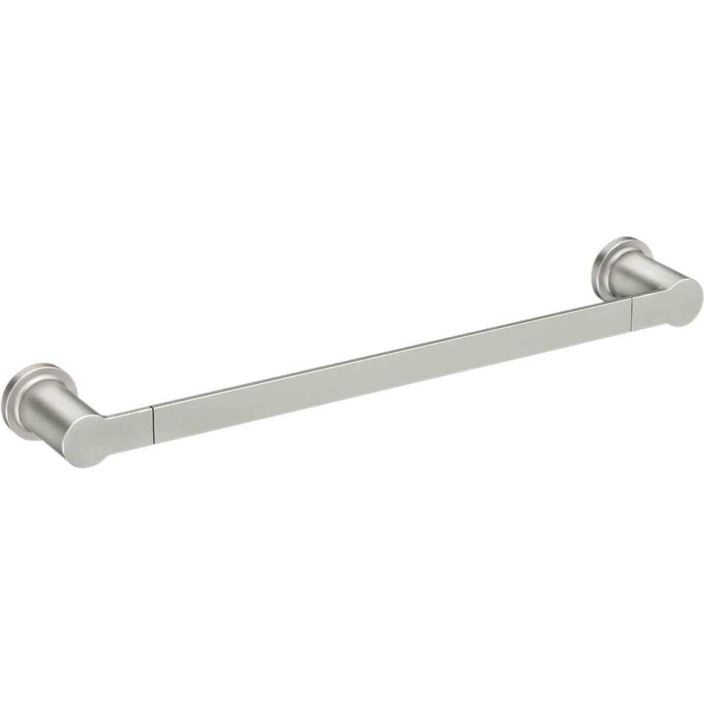 Brushed nickel towel bar with sleek modern design for bathroom home improvement and organization tasks