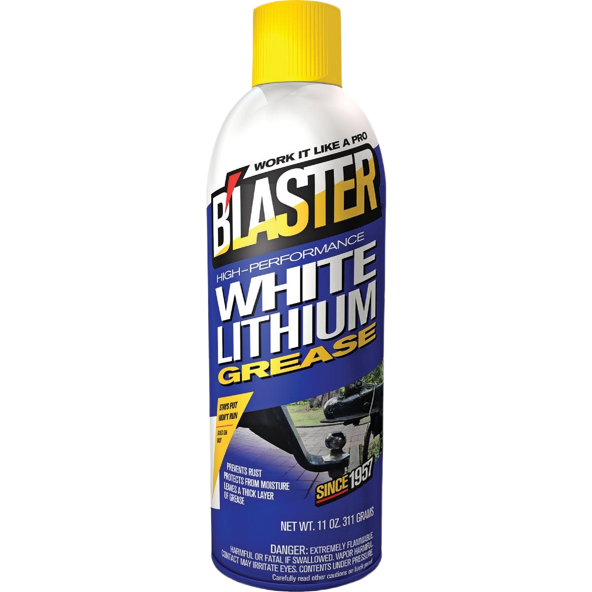 Aerosol can of white lithium grease lubricant with yellow cap, for automotive and home improvement use under $50 collection