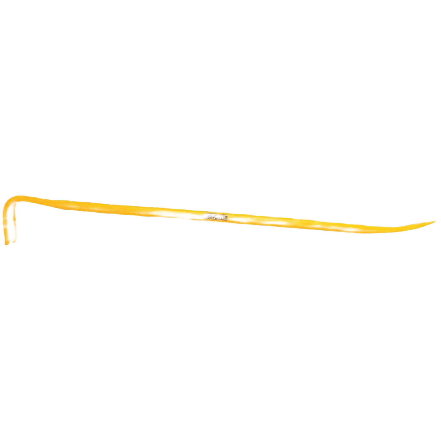 Yellow steel wrecking bar with curved claw and tapered end for prying and demolition in home improvement tasks