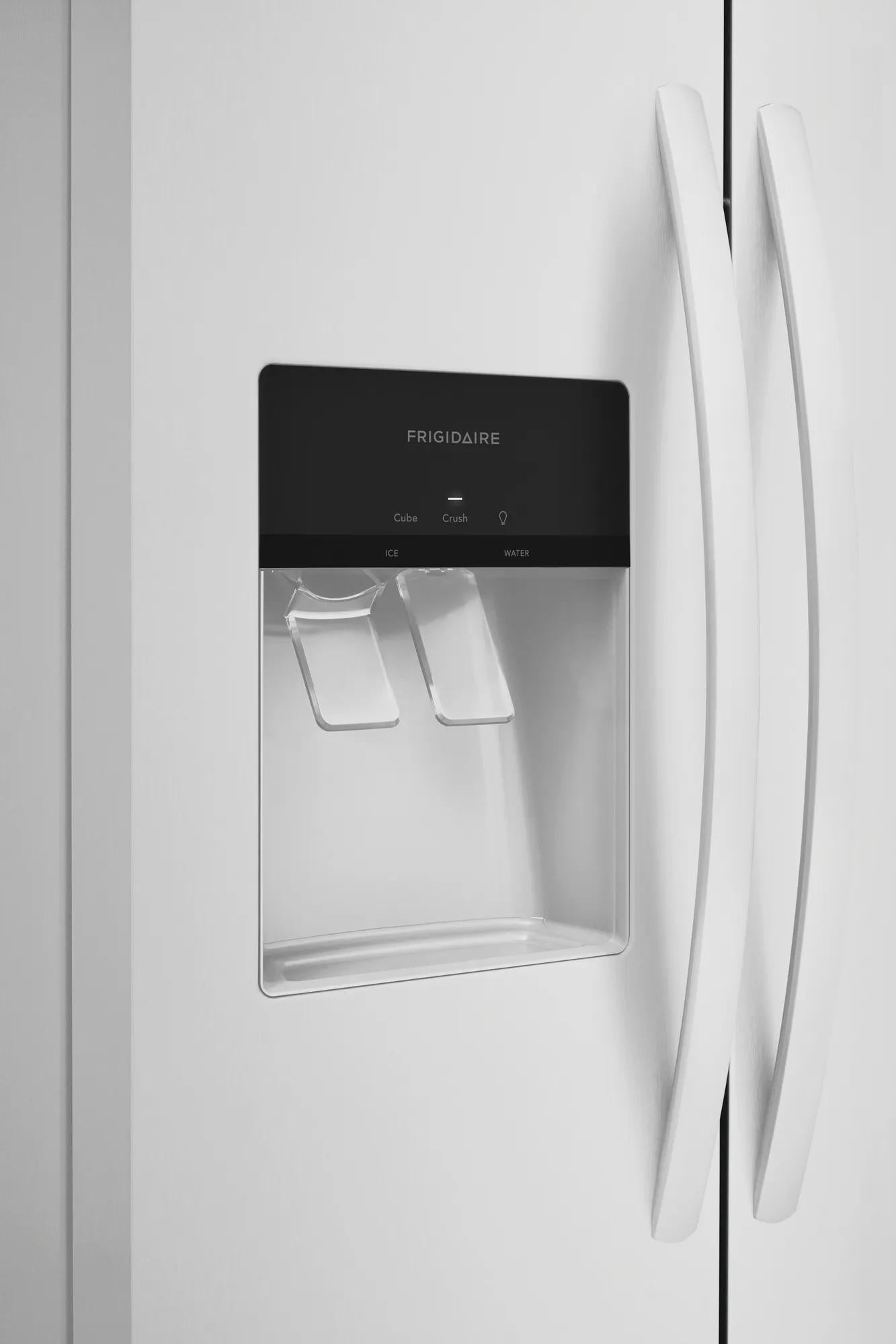 White side-by-side refrigerator with built-in ice and water dispenser for kitchen and home improvement appliances