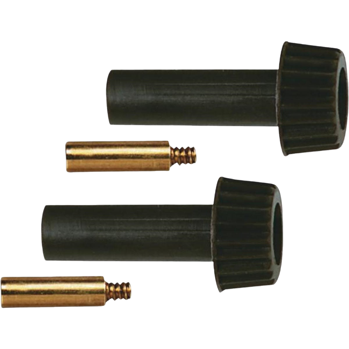 Pair of black plastic control knobs with brass threaded inserts for home improvement and tool replacements
