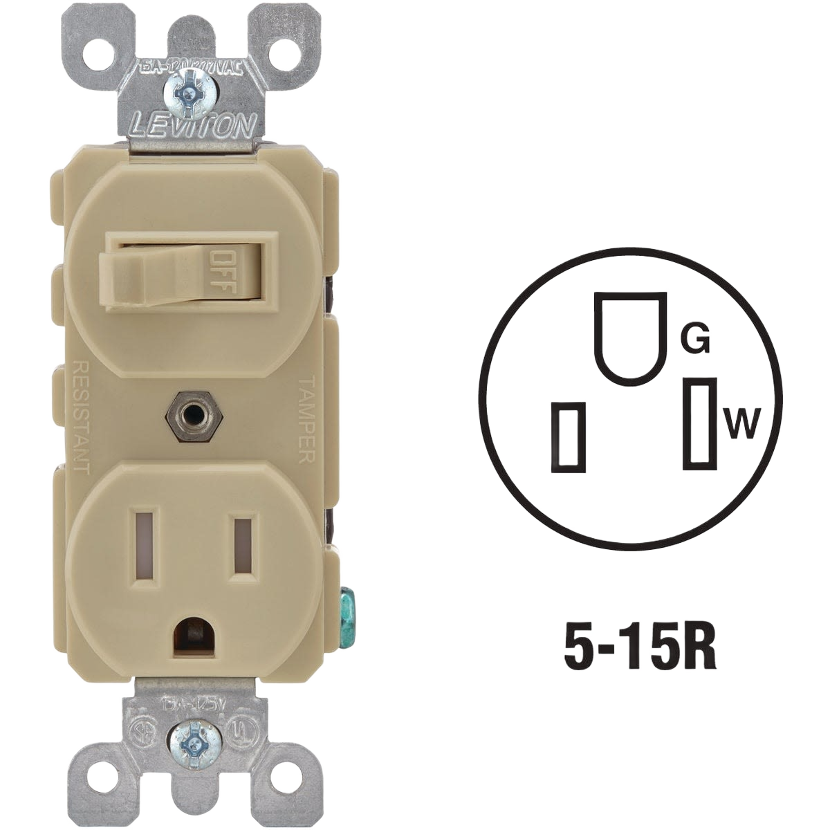 Ivory commercial-grade switch and outlet combo with tamper-resistant design for home improvement electrical projects