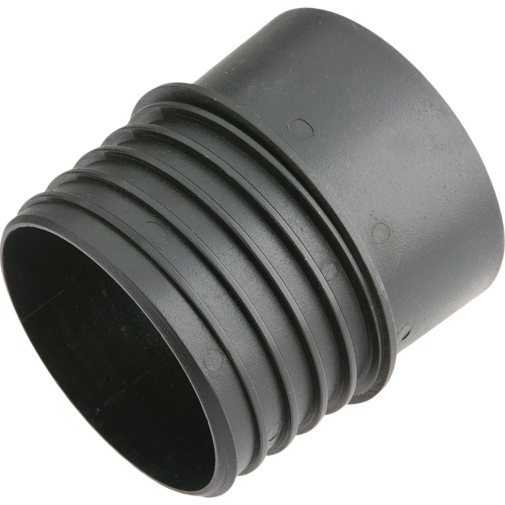 Black 4-inch splice fitting for dust collection hoses, ideal for woodworking tools and home improvement setups