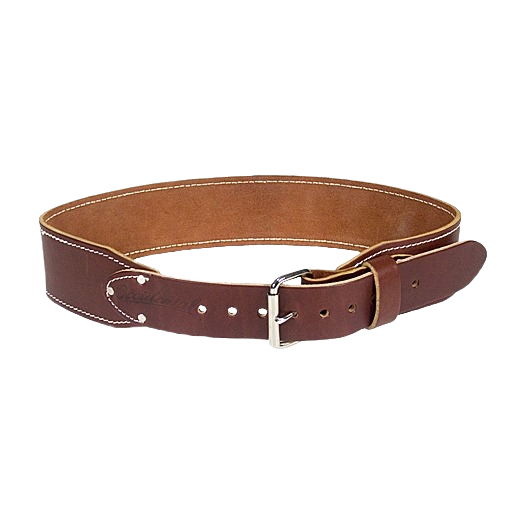Heavy-duty brown ranger-style work belt with nickel-plated steel roller buckle for tool belts and workshop organization