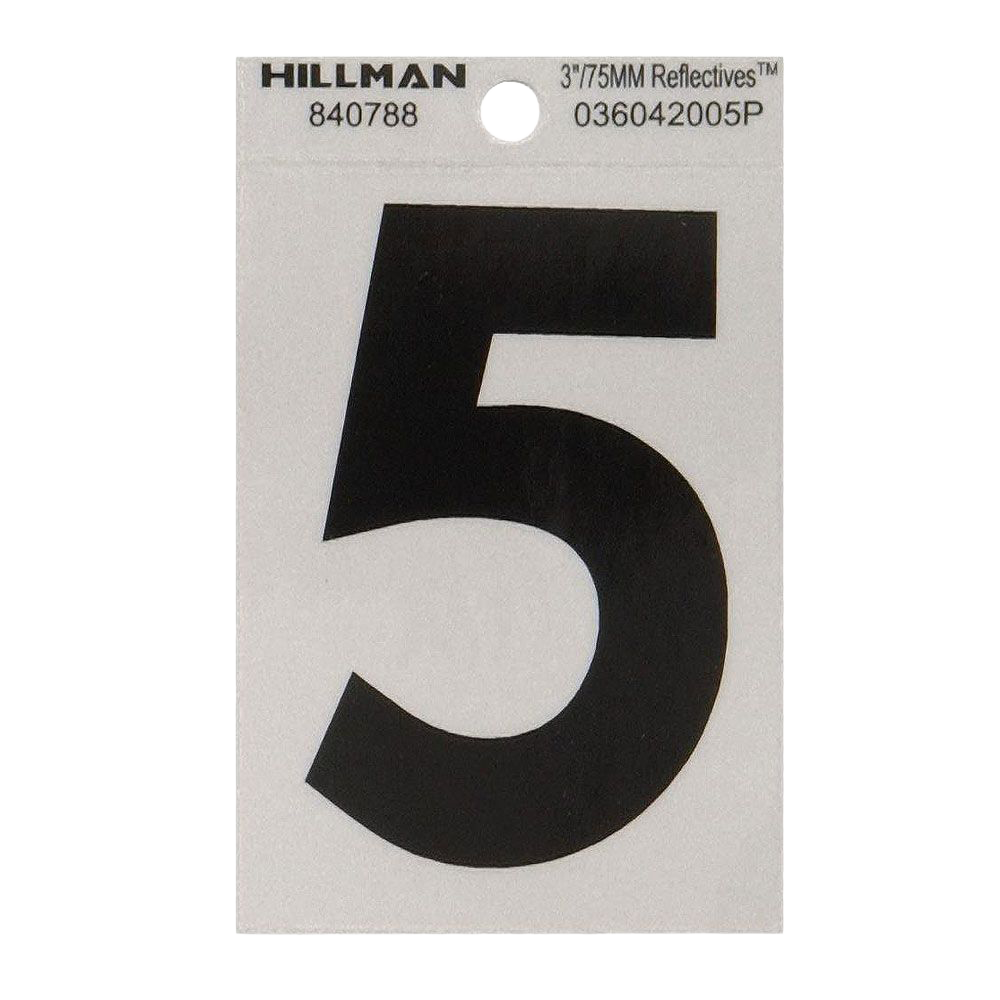 Hillman 3-In. Adhesive Black & Silver House Number 5