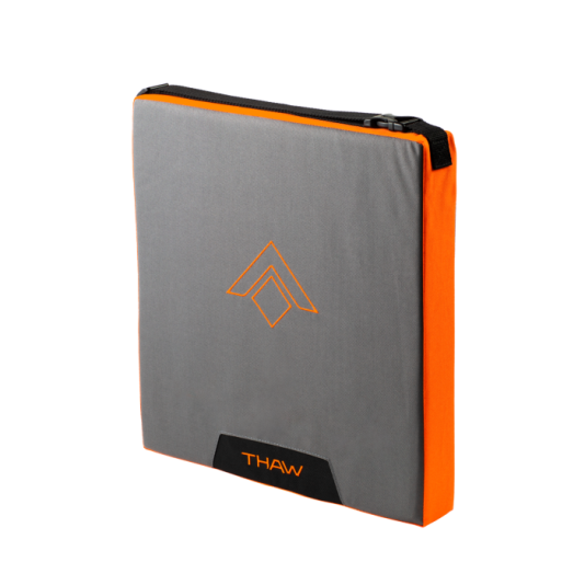 Compact gray and orange heated seat cushion with zipper and minimal design for outdoor comfort and warmth accessories under $50