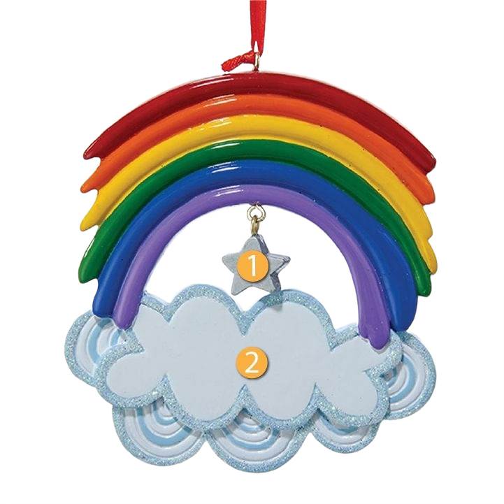 Colorful rainbow ornament with a glitter-edged cloud and hanging silver star for Christmas decorations under $50 collection