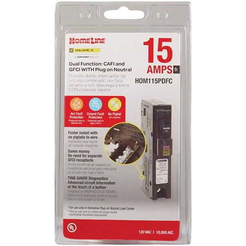 15 amp single-pole dual function circuit breaker with plug-on neutral for home improvement and electrical safety