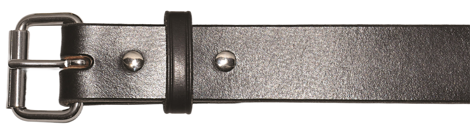 Black heavy-duty plain belt with metal buckle and rivets for tools and home improvement use