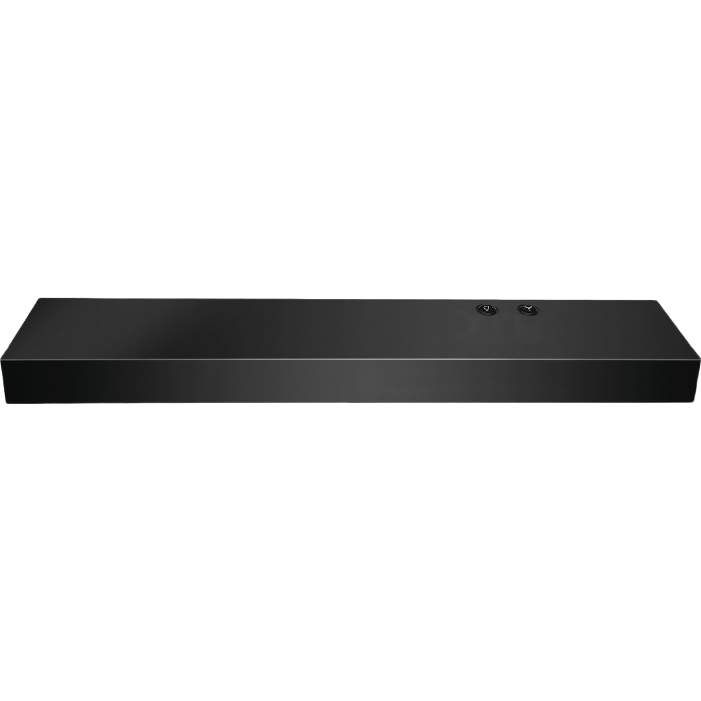 Sleek black 30-inch overhead range hood with two control buttons in Over the Range Hoods and Appliances collections