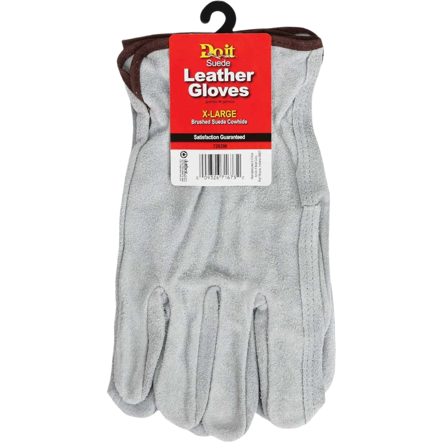 XL brushed suede leather work gloves with shirred wrist for hand protection in hardware and safety collections