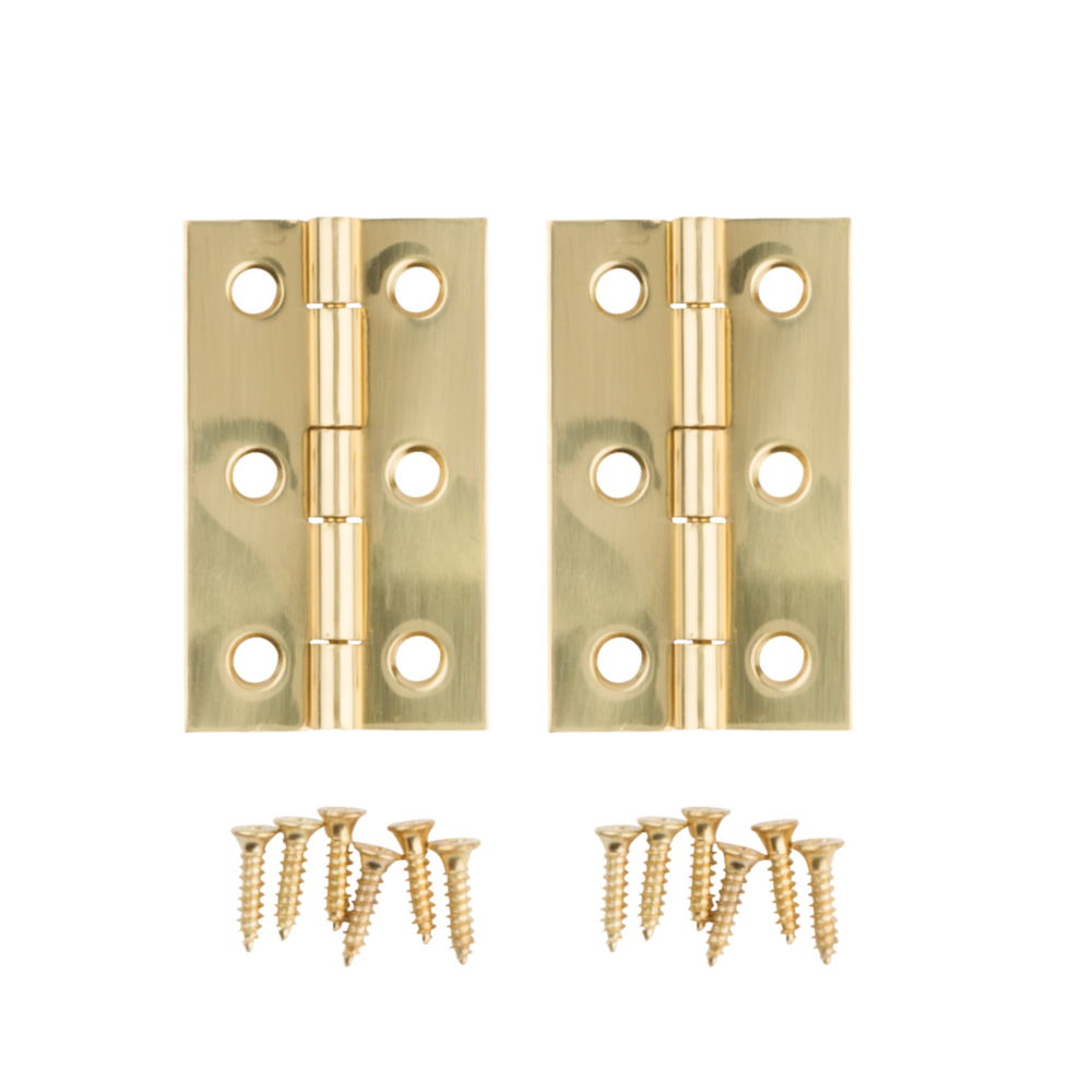 Two solid brass surface mount medium decorative hinges with matching screws for home improvement under $50