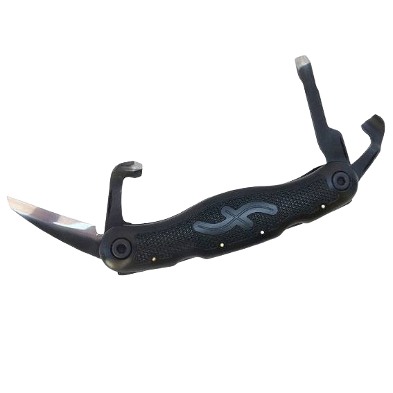 Multi-blade pocket tool with textured black handle designed for precision tasks in tools and home improvement projects