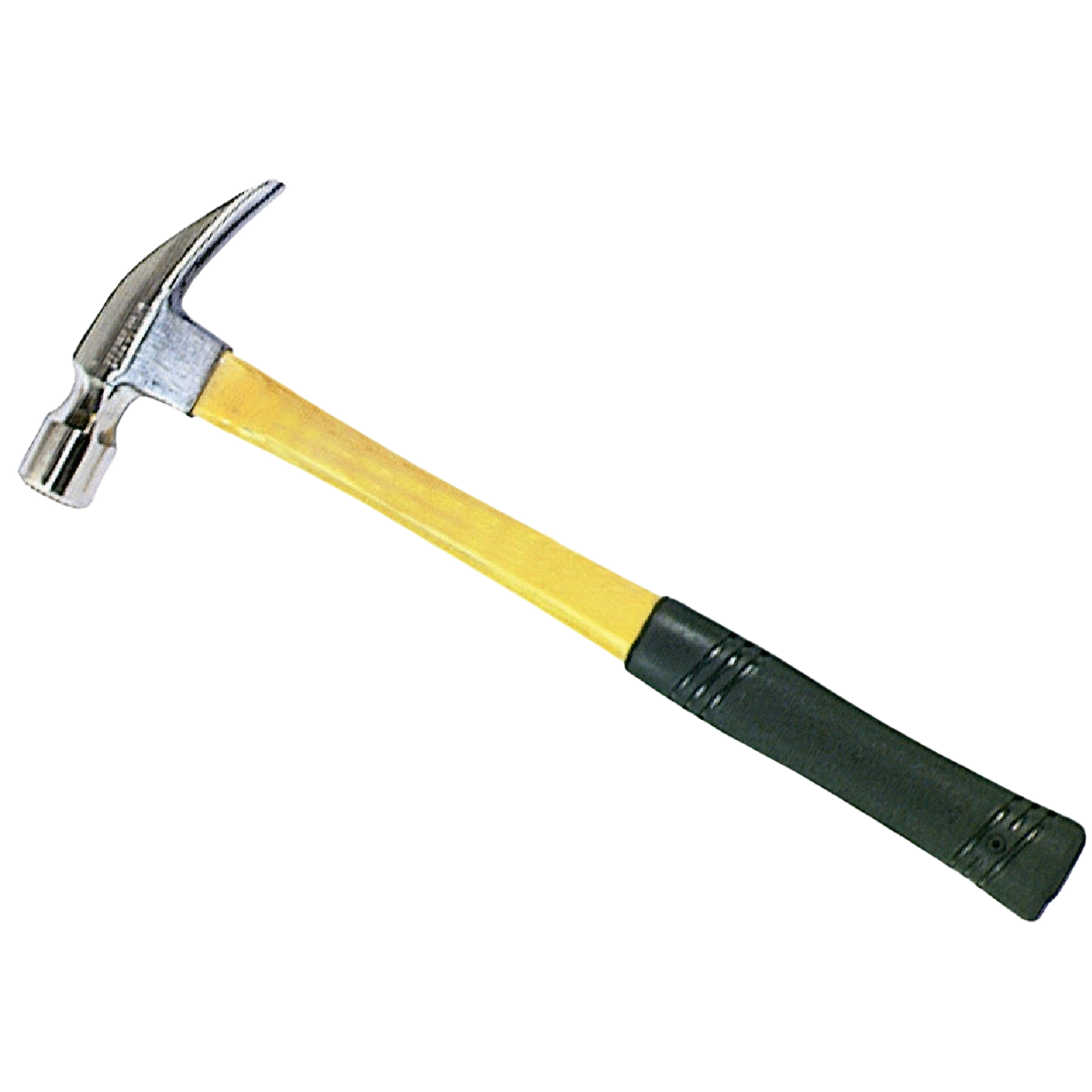 Claw hammer with yellow fiberglass handle and black grip for durable use in home improvement projects and tools tasks