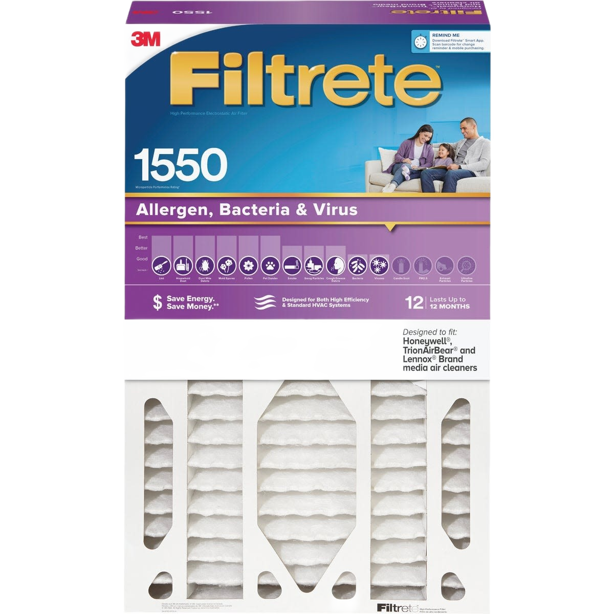 3M Filtrete air filter in purple packaging designed for heating and cooling systems in home improvement use
