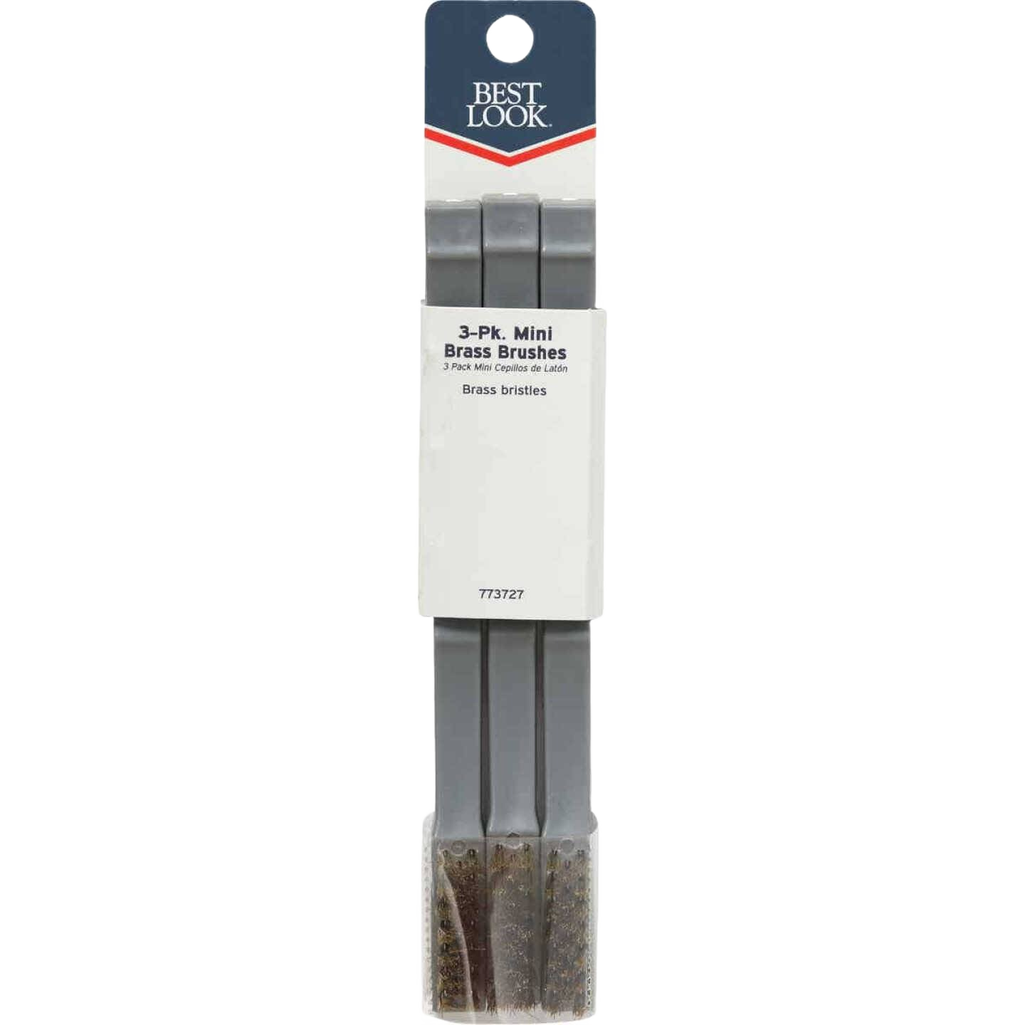 Three-pack of brass bristle mini brushes with gray handles for precision cleaning in home improvement and tool maintenance tasks