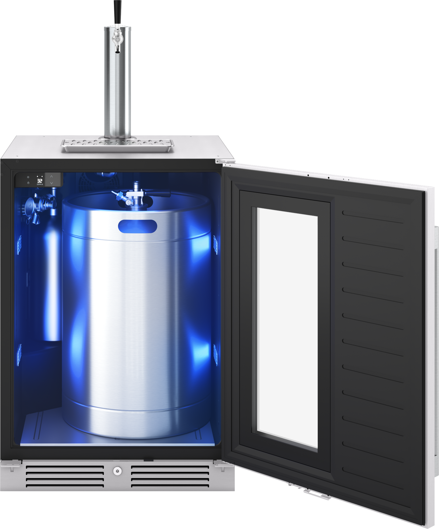 Presrv Kegerator & Beverage Cooler, 24in Under Cabinet, SS+Glass, Reverse Door, 1 Zone