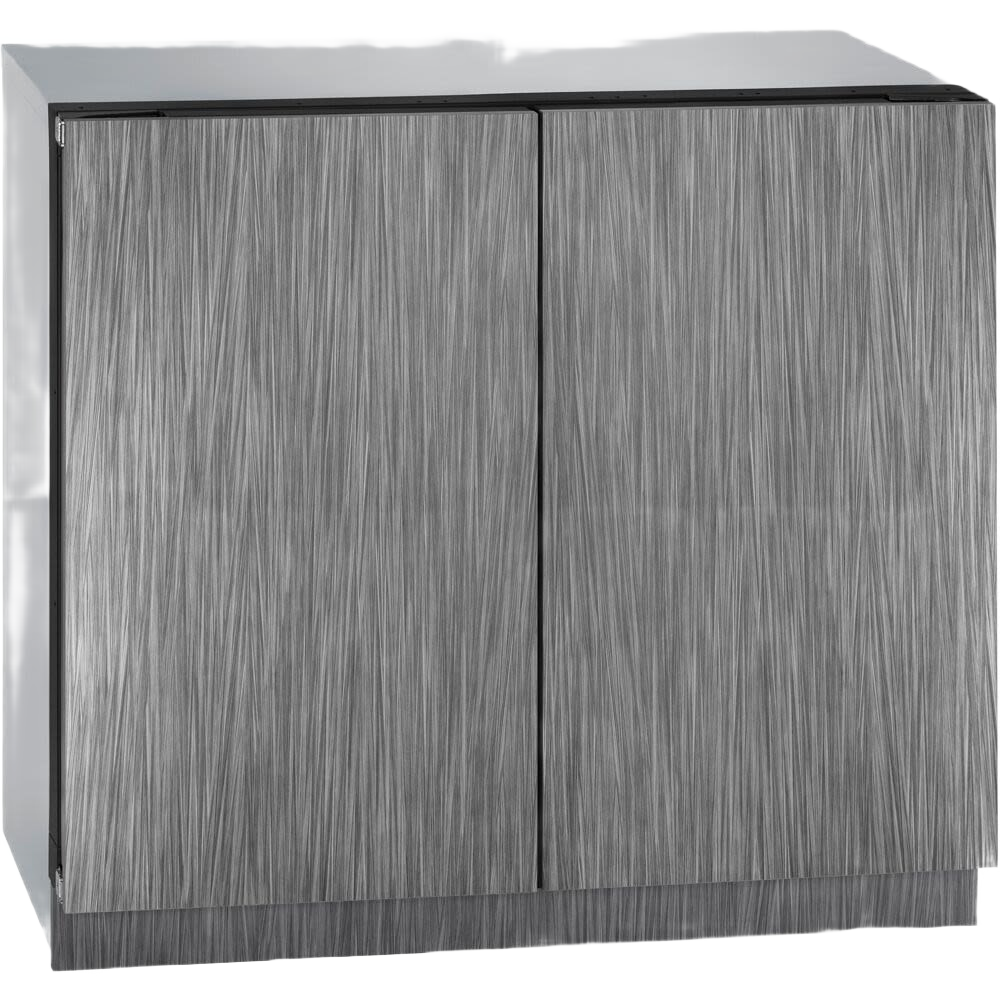 36-inch integrated solid double-door refrigerator with textured steel finish in kitchen appliances collection