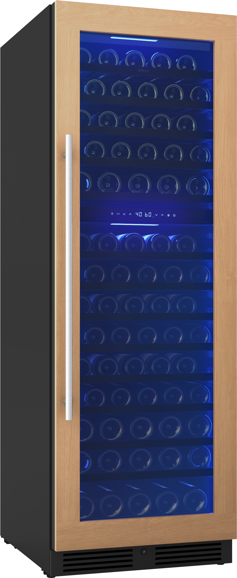 Full size dual zone wine cooler with panel ready wood frame, glass door, digital controls in refrigerators and kitchenware collection