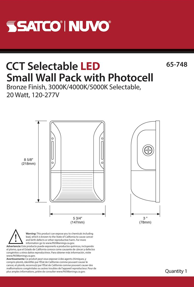 Bronze small wall pack with adjustable color temperature and photocell for energy-efficient outdoor lighting and home improvement.