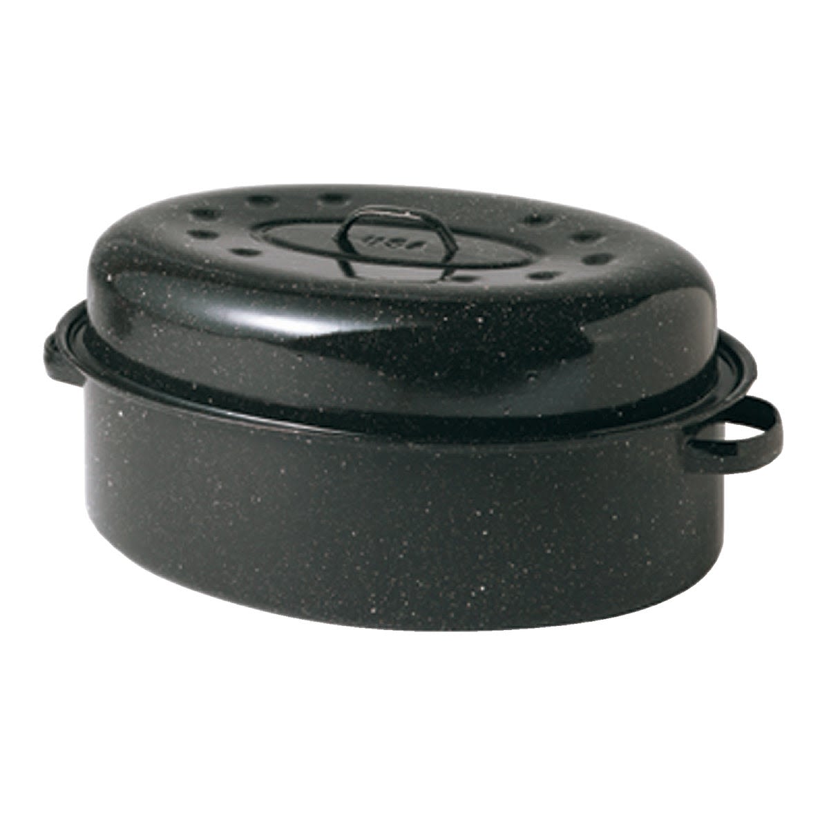 Oval black graniteware covered roaster pan with enamel finish for kitchenware and home cooking under $50 collections