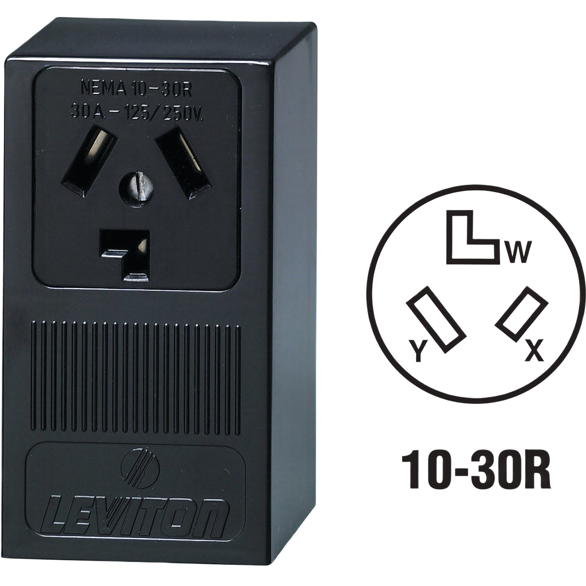 Black surface mount 30 amp dryer power outlet compatible with 3-wire connections in electrical boxes and home improvement collections