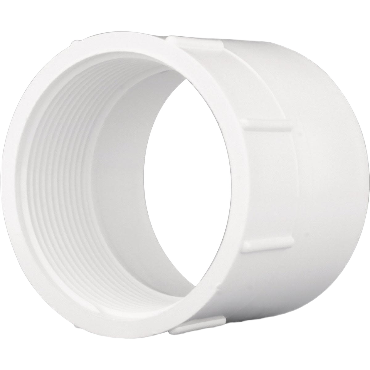 White PVC DWV adapter with 6-inch hub and 6-inch FPT threaded connection for plumbing and pipes fittings collections