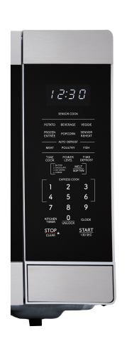 Stainless steel microwave control panel with digital display and preset cooking options for kitchen appliances and microwaves