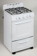 White freestanding 24-inch gas range with four burners and control knobs in kitchen and ranges collection