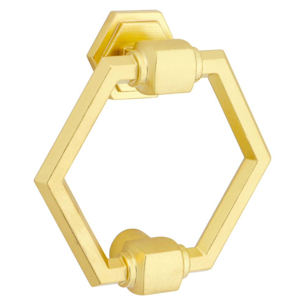Brushed gold zinc door knocker in hexagon shape for stylish door accessories and home improvement projects