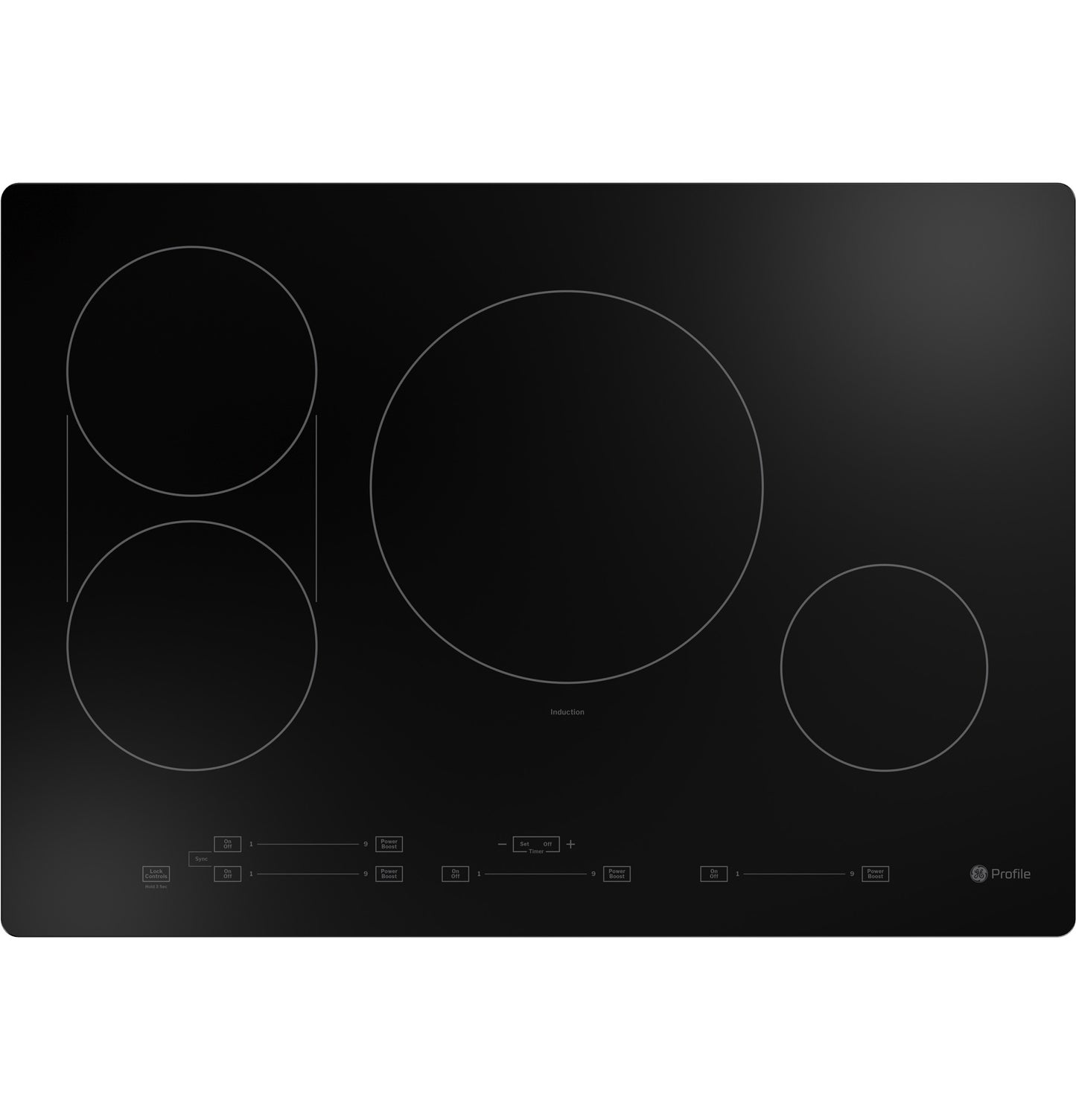Black built-in induction cooktop with five cooking zones and touch controls from Induction Cooktops collection