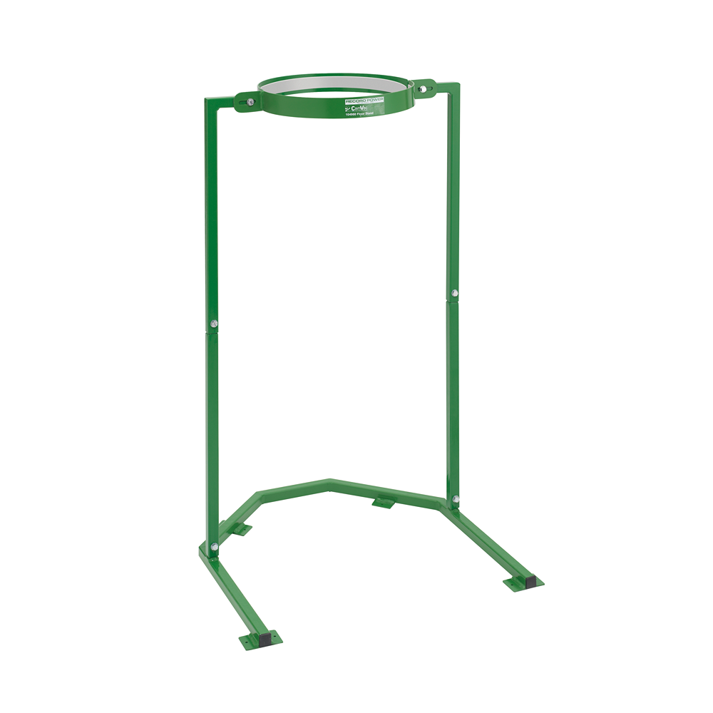 Green metal floor stand designed to support wall-mounted extractor systems for workshop tool setups