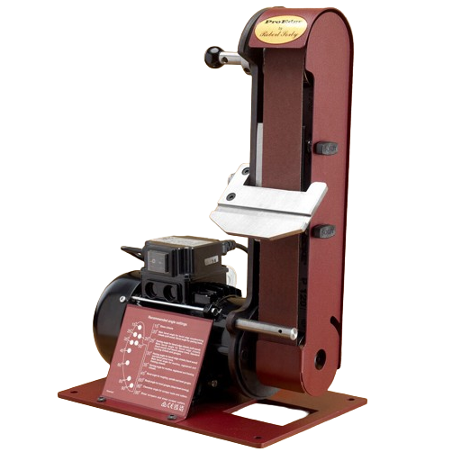 Vertical motorized sharpening system with adjustable guide for precise edge honing in tools and home improvement tasks