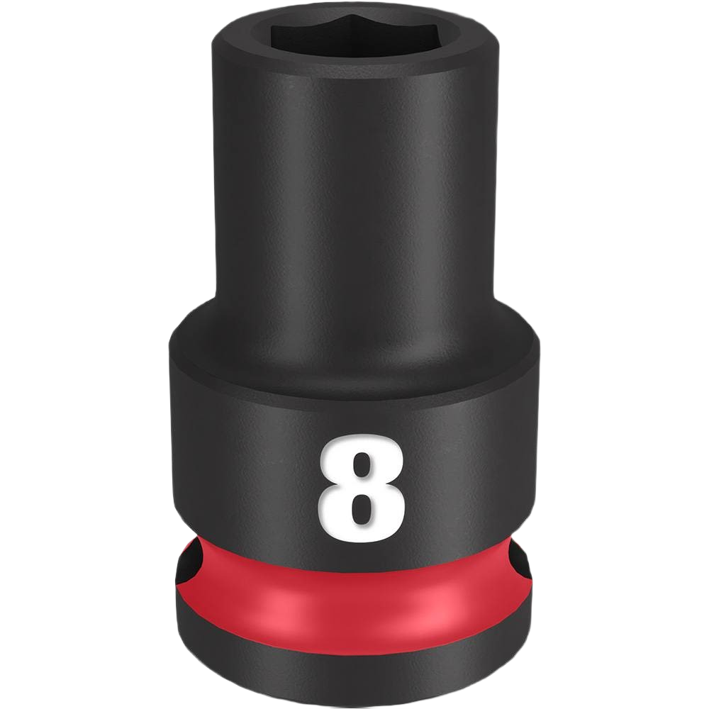 Black 8-mm 6 point impact socket with red ring, part of Milwaukee hand tools and sockets collection under $50