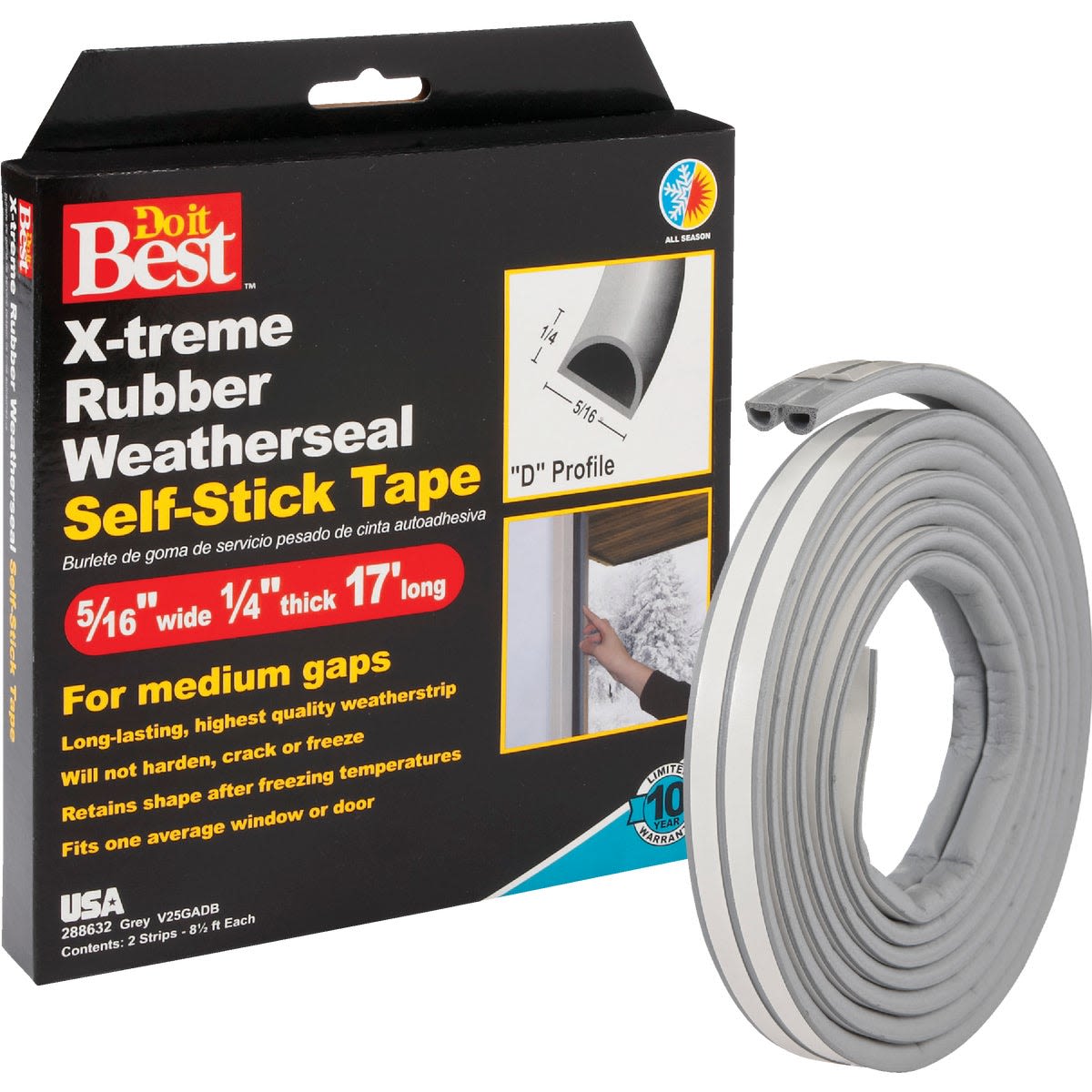 Gray rubber weatherstrip tape with self-adhesive backing for sealing doors and windows in hardware under $50 collection