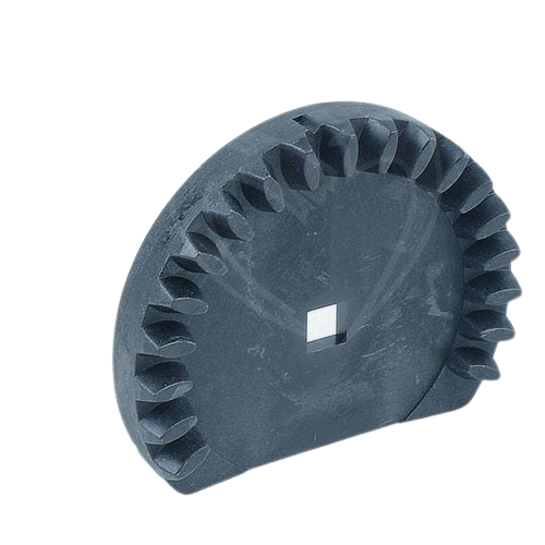 Black durable chute rotation gear with evenly spaced teeth, designed for tools and home improvement use