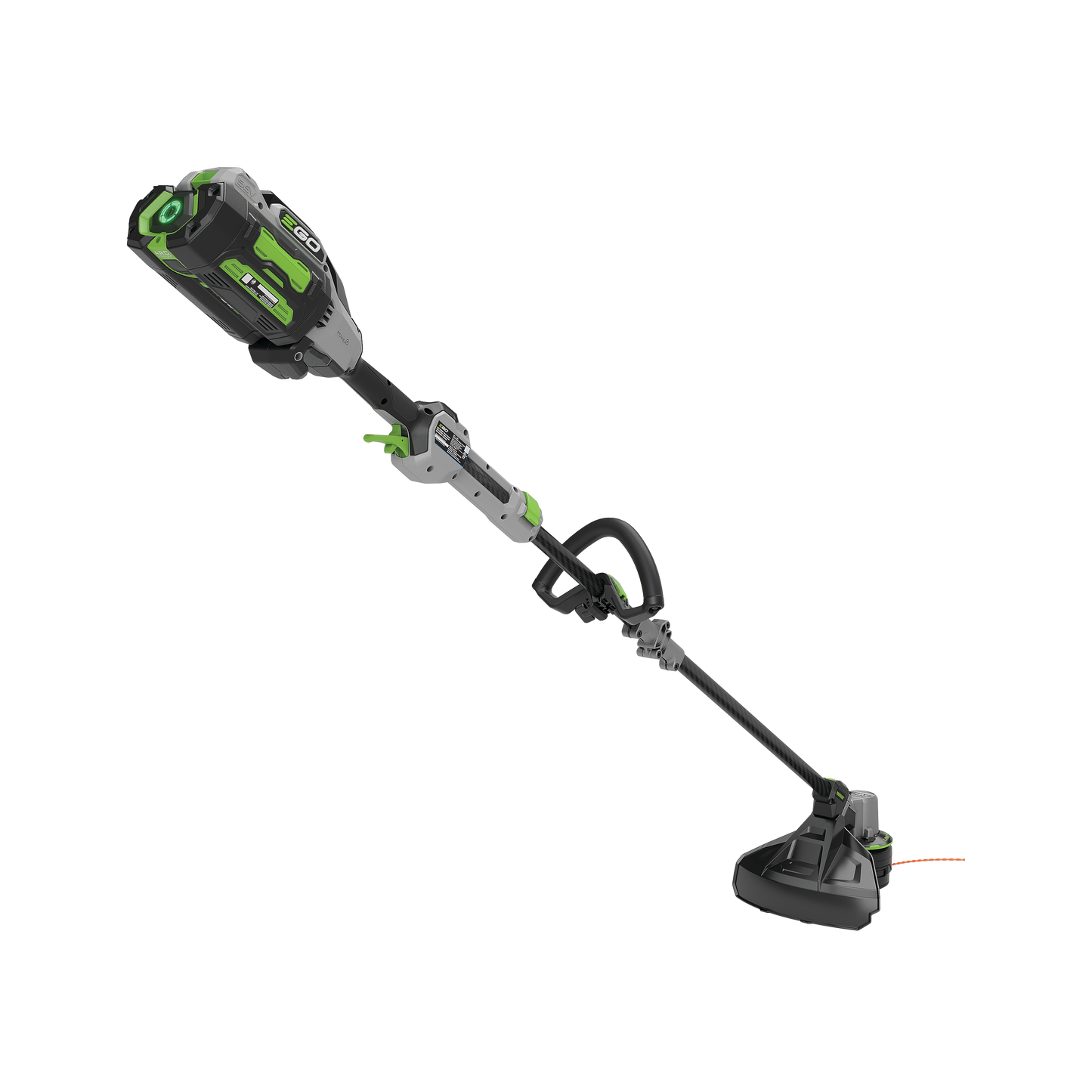 Cordless string trimmer with black and green design featuring Powerload spool and adjustable handle for home improvement tasks