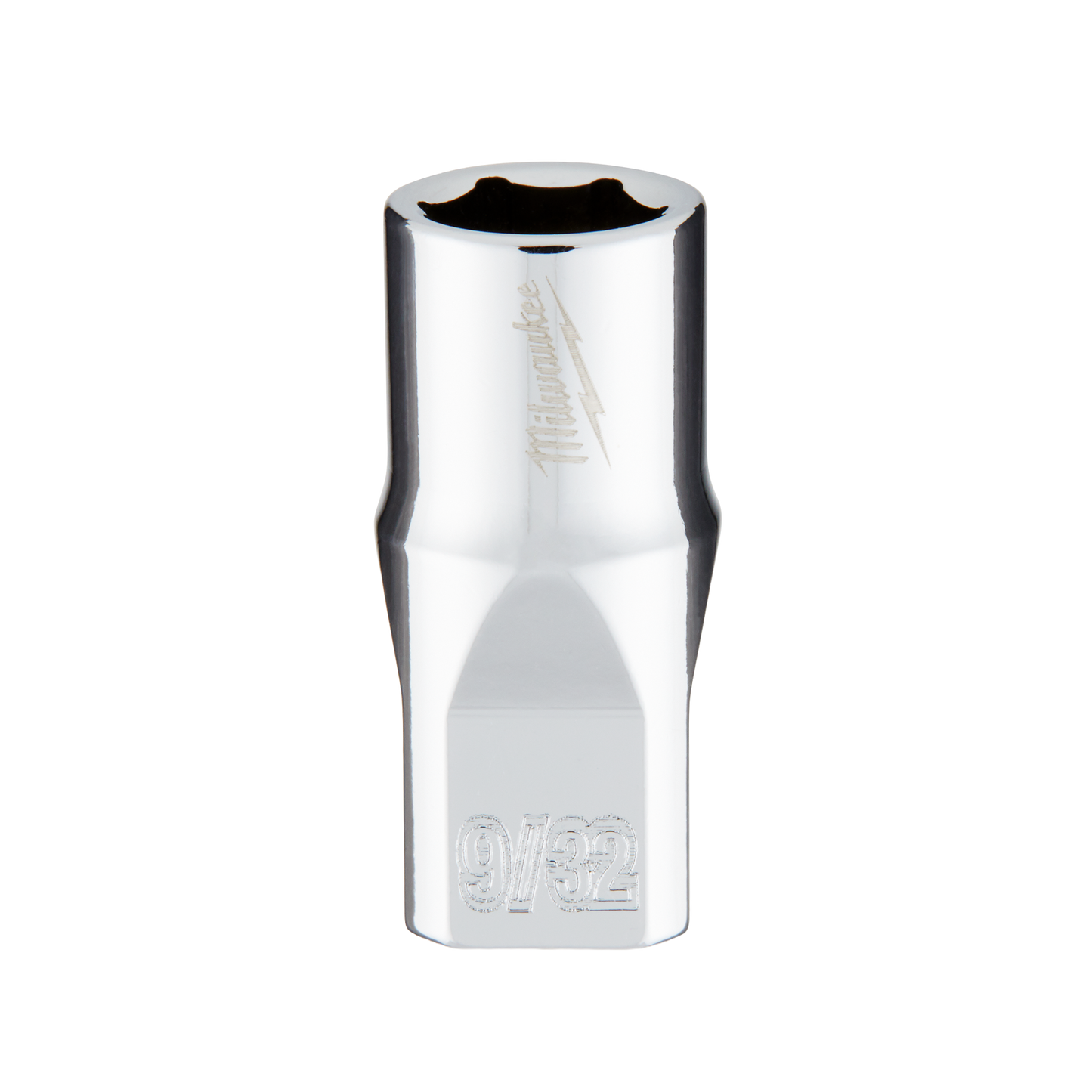 Chrome-finished 9/32-inch 6-point socket with four flat sides for better grip, part of Milwaukee hand tools under $50