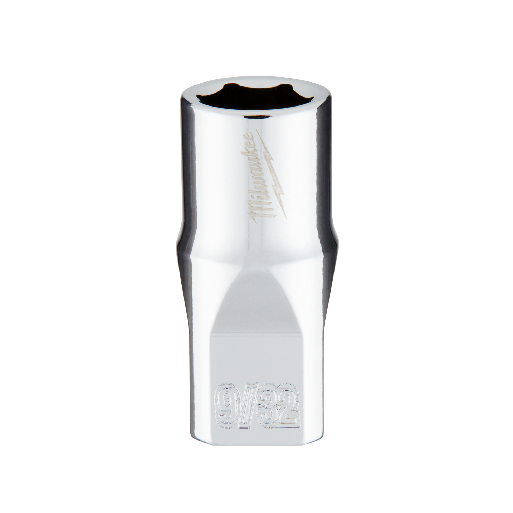 Chrome-finished 9/32-inch 6-point socket with four flat sides for better grip, part of Milwaukee hand tools under $50