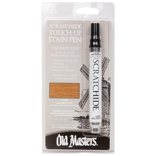 Mahogany touch-up stain pen in clear packaging for repairing scratches on wood surfaces and furniture