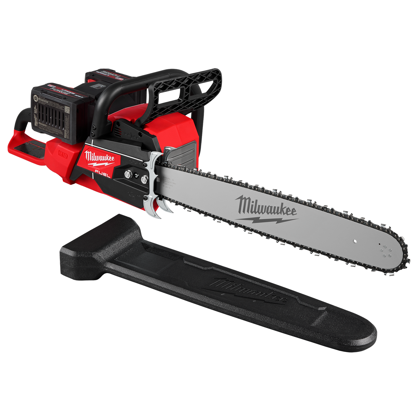 Red and black cordless chainsaw with dual batteries and 20-inch bar for advanced home improvement tasks