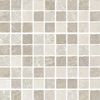 Matte mosaic tile in neutral tones arranged in a grid for flooring and backsplash home improvement projects under $50