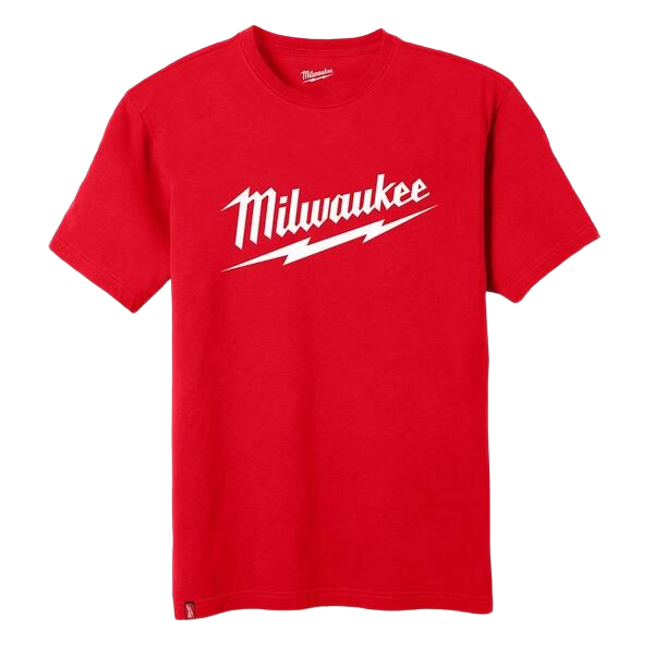 Red short sleeve t-shirt with white Milwaukee logo, part of Milwaukee Apparel in Clothing & Shoes collections