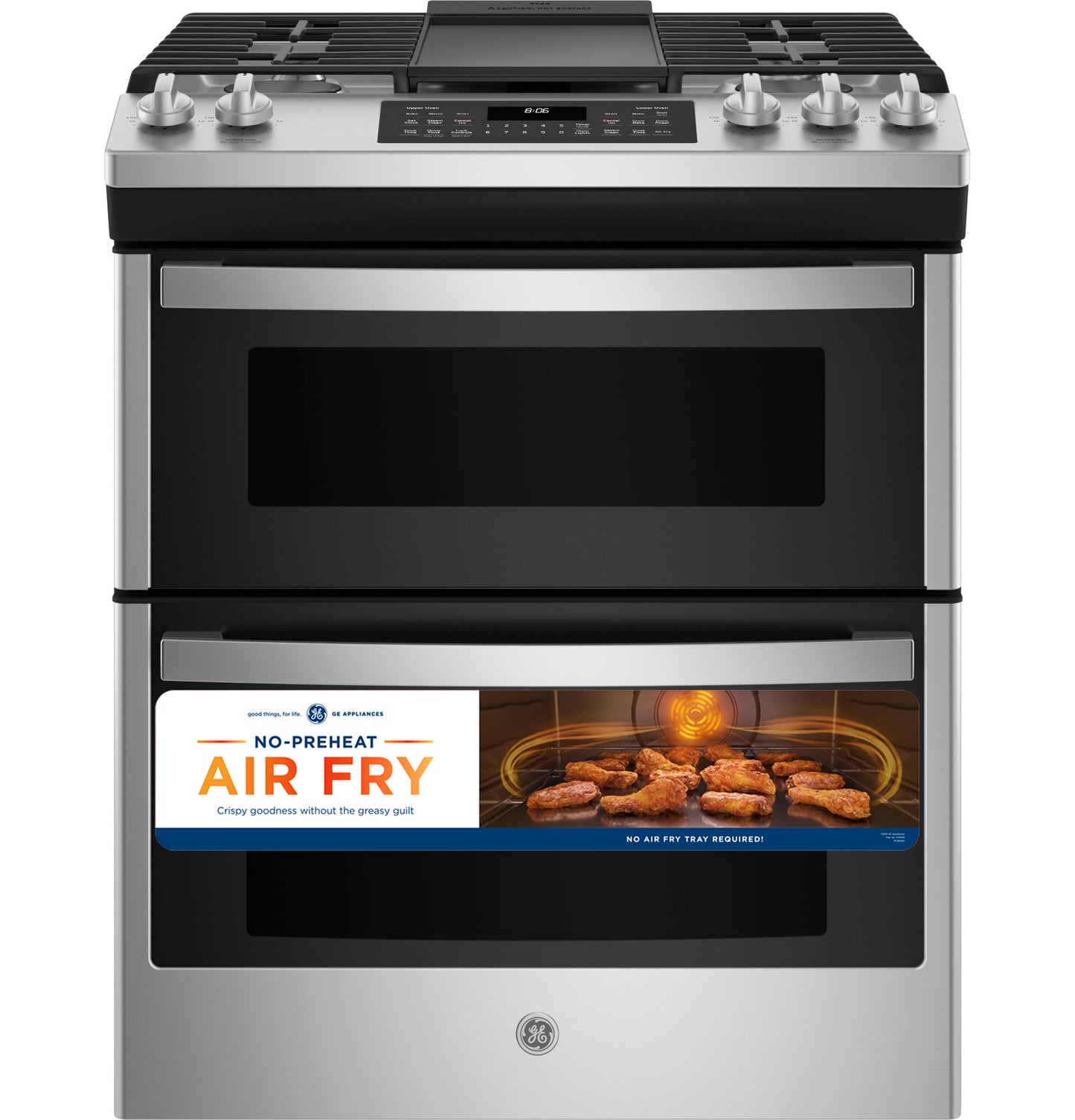 GE 30" Slide-In Front Control Gas Double Oven Range