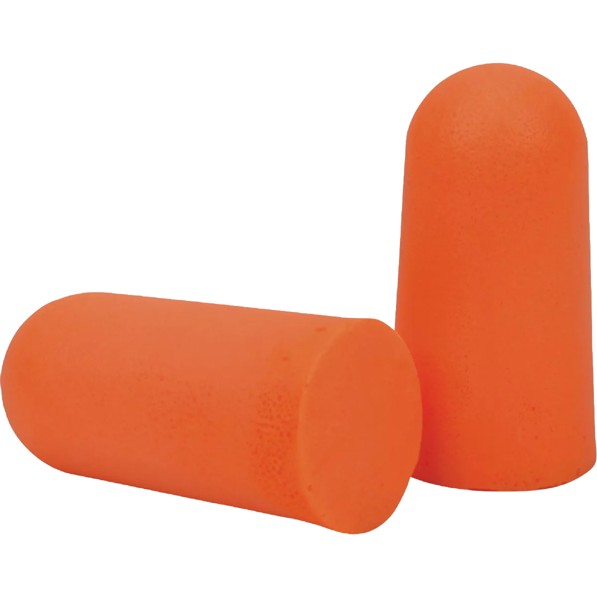 Pair of orange foam ear plugs designed for hearing protection in safety and hardware environments