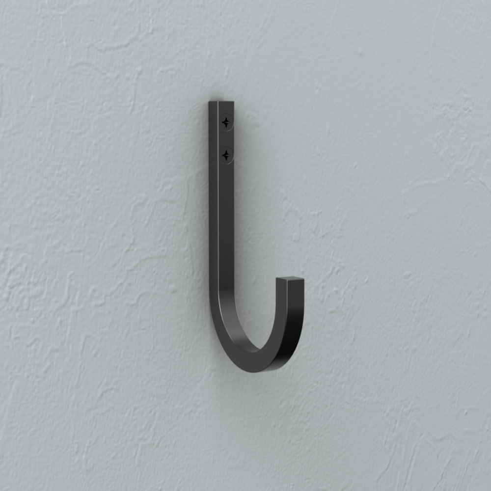 Matte black steel multipurpose hook with two screws for storage and closet organization under $50