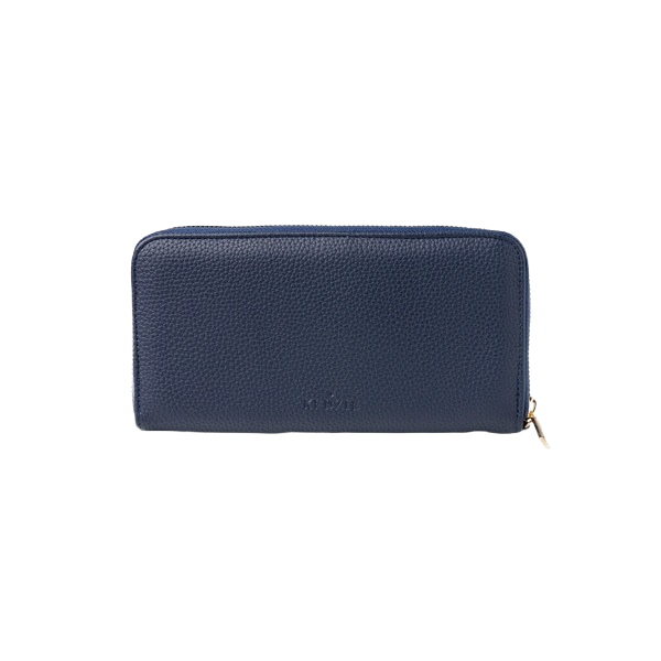 Navy vegan leather zip-around clutch with textured finish and goldtone zipper, part of accessories under $50 collection