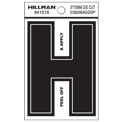 Black vinyl die cut peel off sticker of the letter H for labeling and home improvement projects